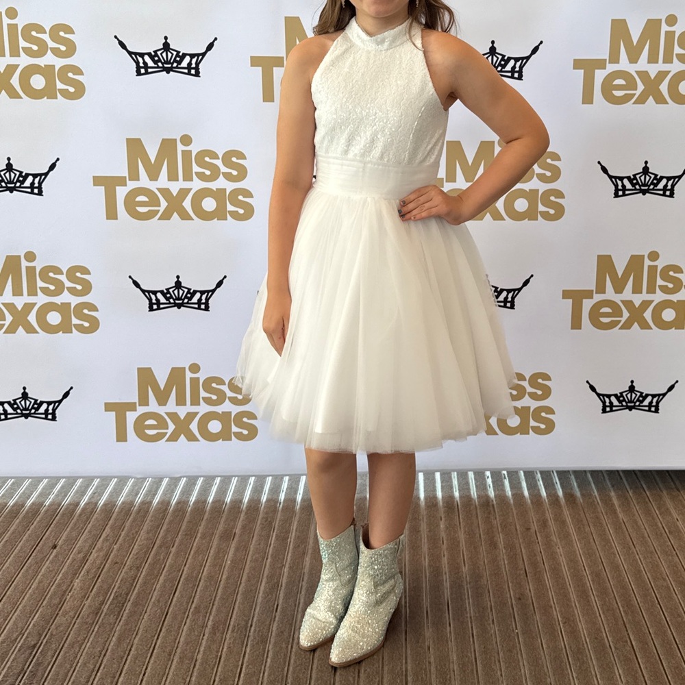 Girls Size 12 White Pageant Cocktail Dress By Dandanli